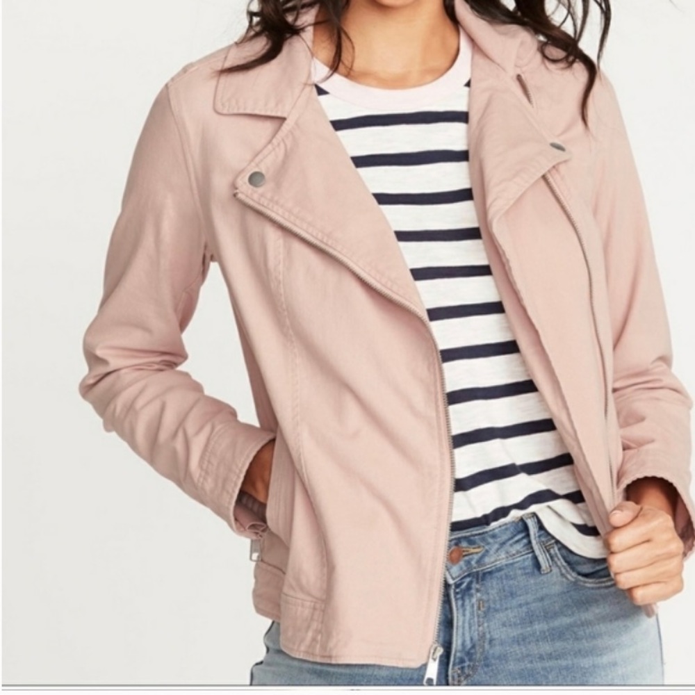 Blush Pink Twill Moto Jacket